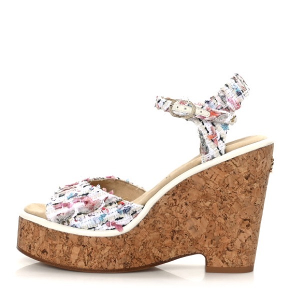 CHANEL Tweed Cork CC Wedge Sandals - Picture 3 of 7